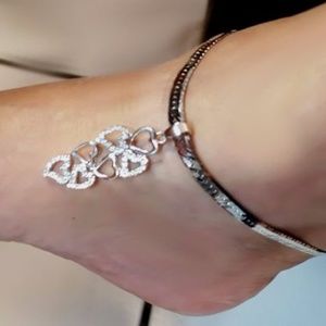 Herringbone anklet bracelet Hearts Cubic Sterling